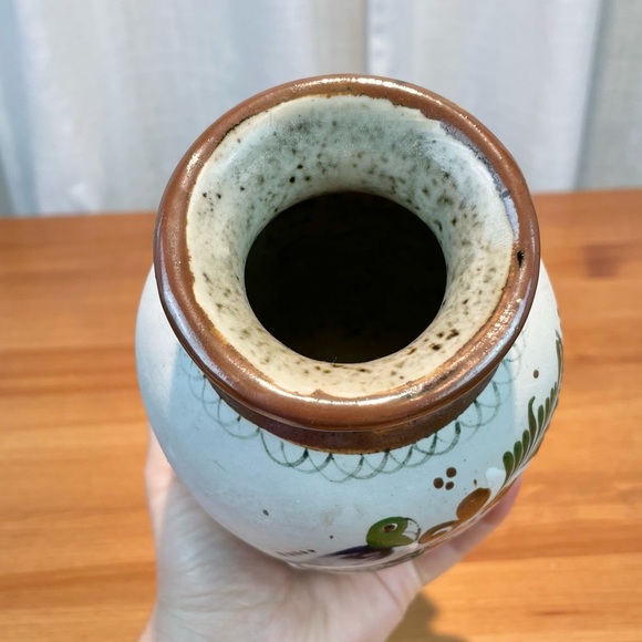 VTG Santana Tonala Art Pottery Vase 7" Tall Made in Mexico Painted Bird Floral - Picture 16 of 16